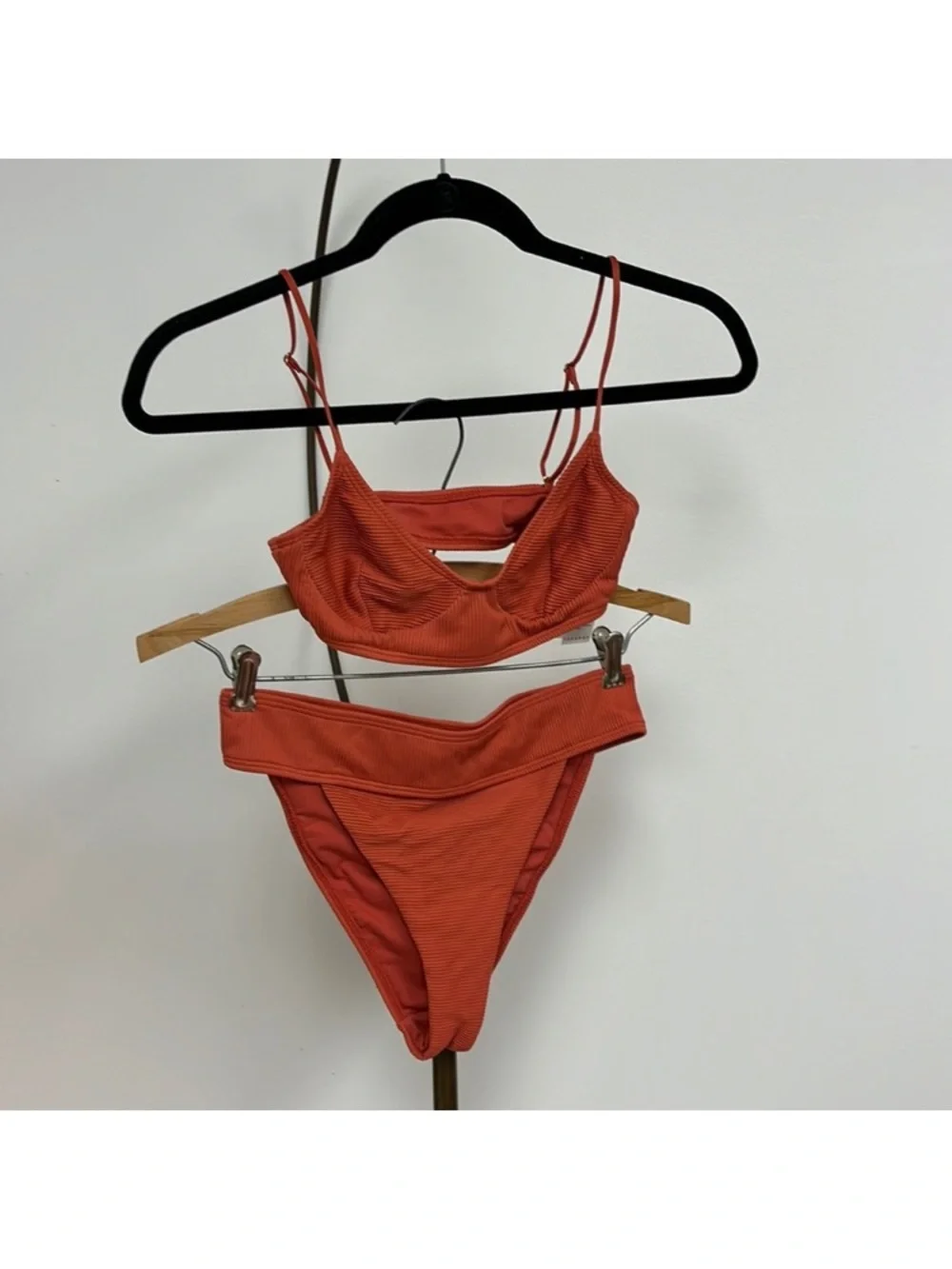 Rust Ribbed High-Waist Bikini Set - Women's Swim
